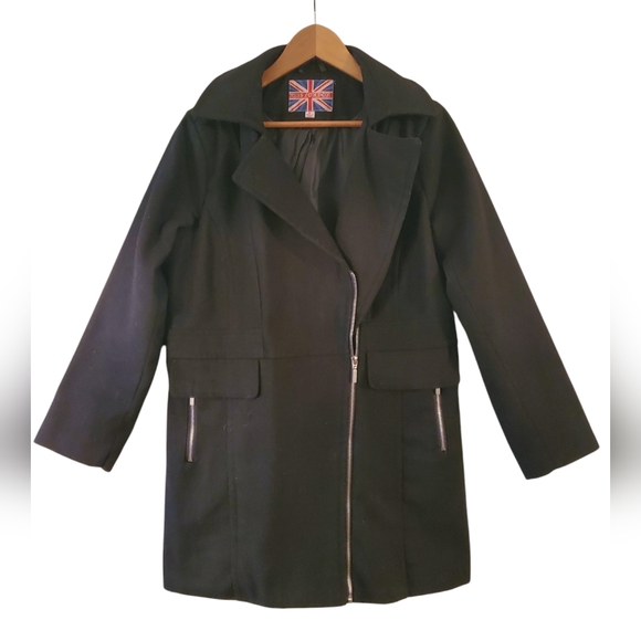 Miss London Jackets & Blazers - Miss London Black Wool Blend Pea Coat Size XL